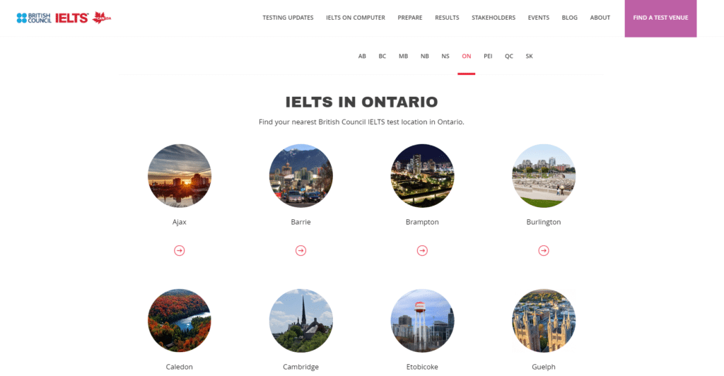 加拿大雅思报名流程 - 选择城市